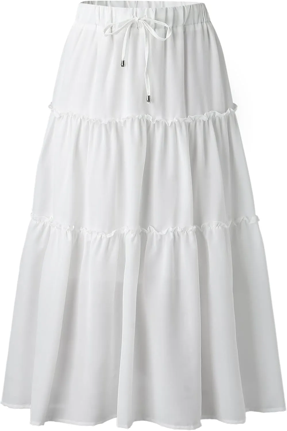 Womens Elastic High Waist Boho Maxi Skirt Ruffle A Line Swing Long Skirts Knee Length Pleated Dresses Summer Holiday