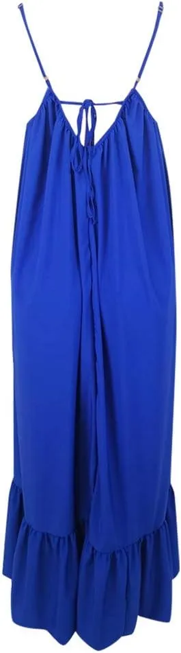 Womens Elegant Sleeveless Color Block Pleated Maxi Dress Low Cut Patchwork Swing Dress High Waist A Line Flowy Sling Dress