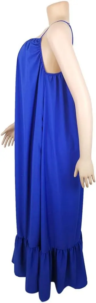 Womens Elegant Sleeveless Color Block Pleated Maxi Dress Low Cut Patchwork Swing Dress High Waist A Line Flowy Sling Dress