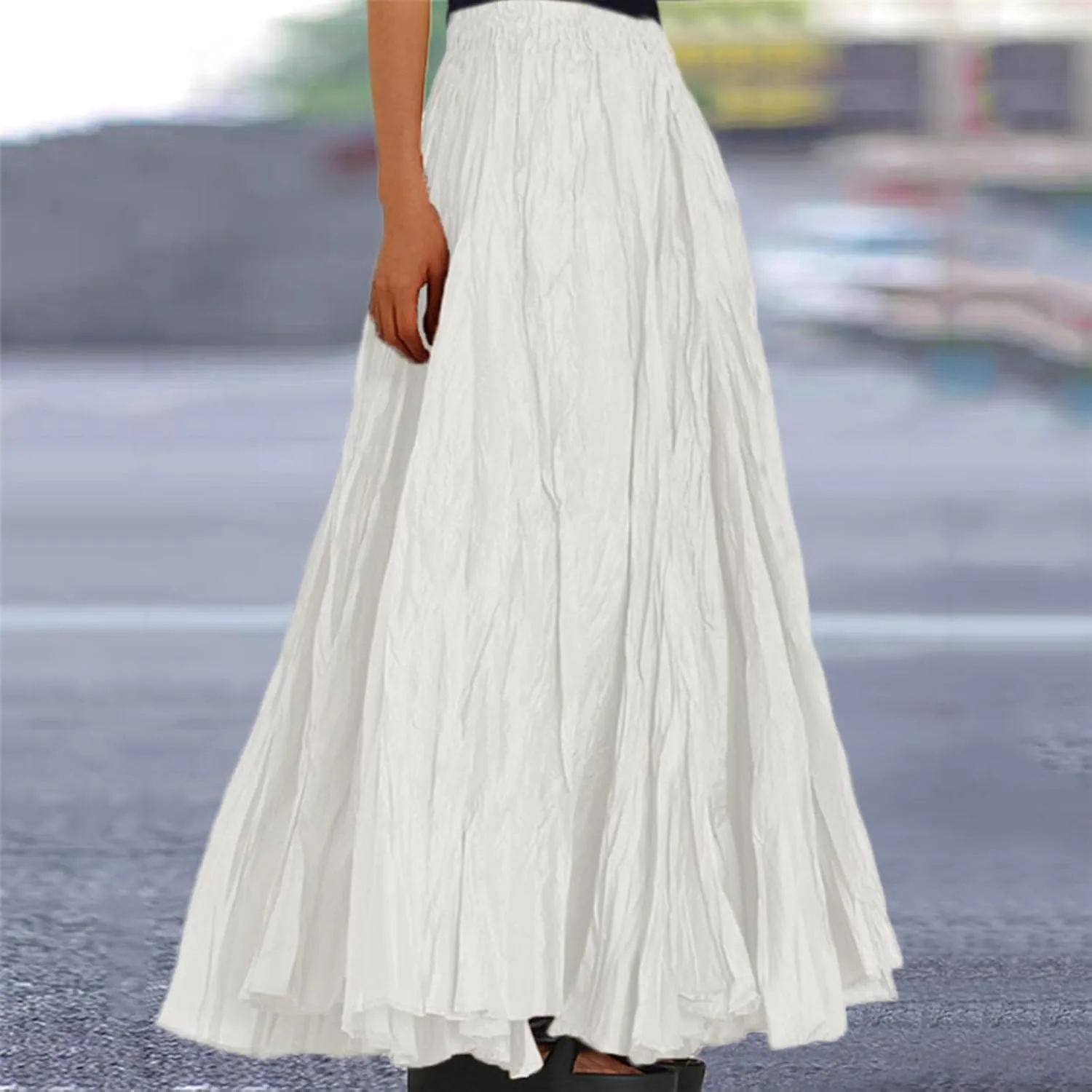 Womens Fashion Casual High Waist Fold A Dress Soild Vintage Loose Beach Wrap Maxi Long Skirt Women Skirt Suits