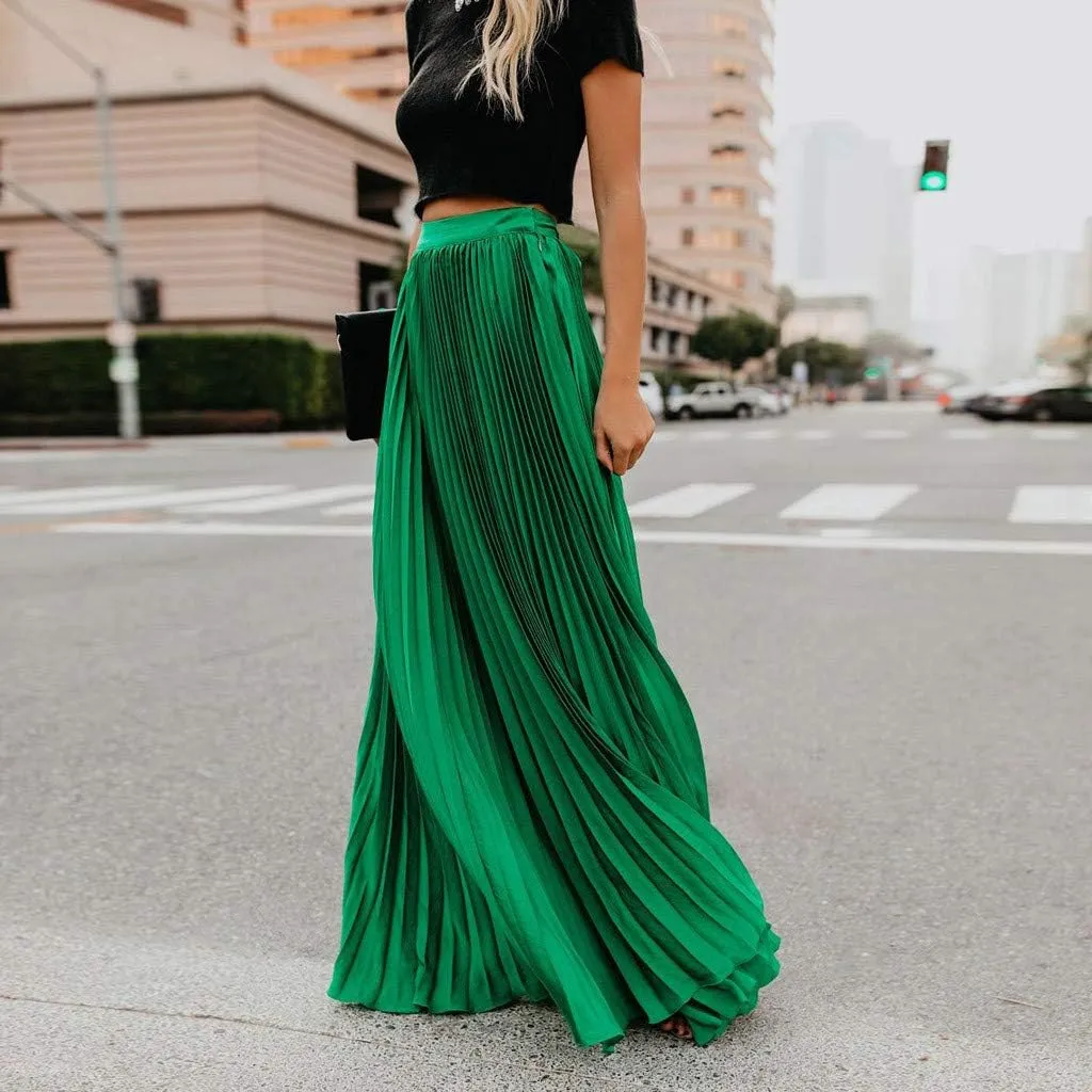 Womens Fashion High Waist Fold Soild Vintage Loose Beach Wrap Maxi Long Skirt Knee Length Knit Skirt