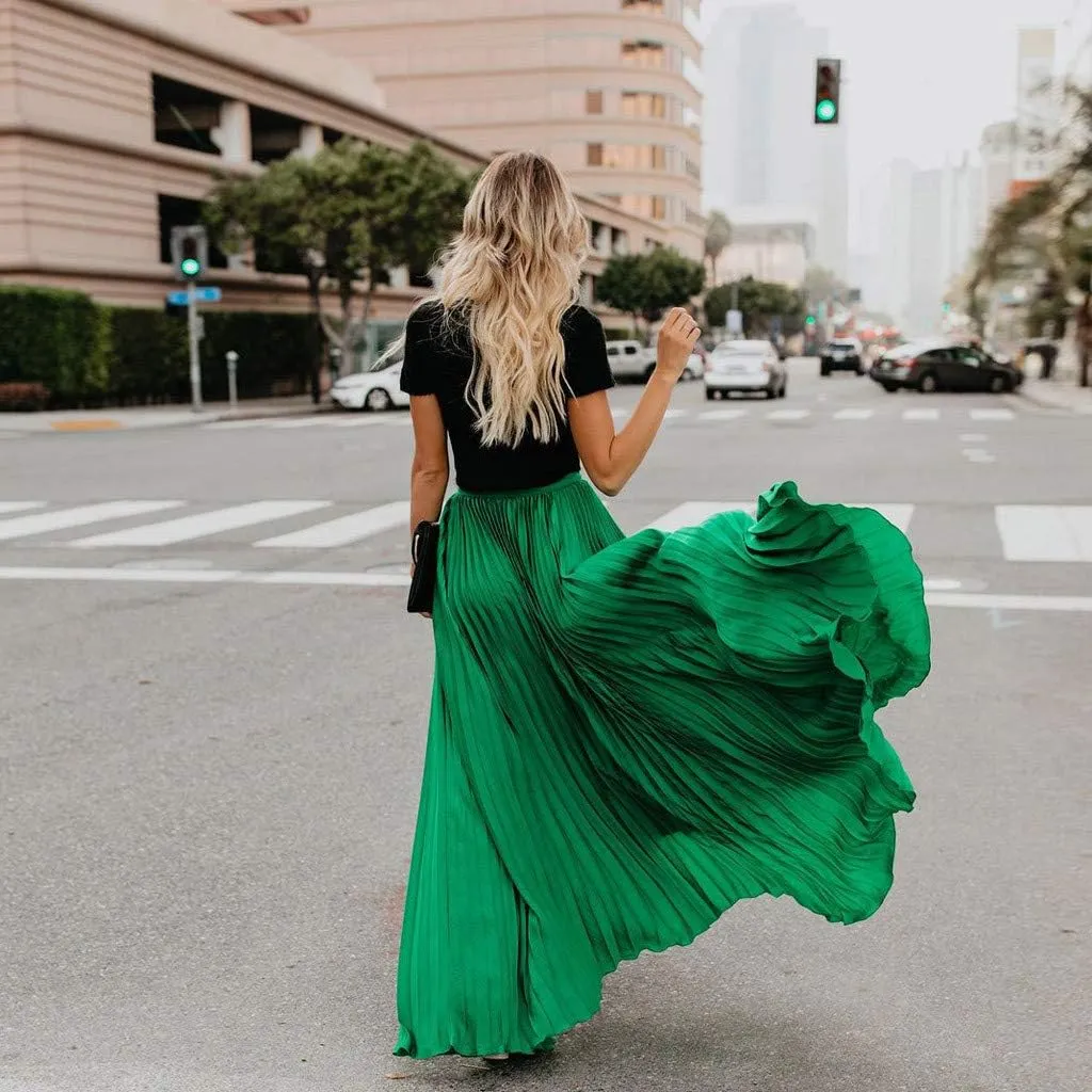 Womens Fashion High Waist Fold Soild Vintage Loose Beach Wrap Maxi Long Skirt Knee Length Knit Skirt