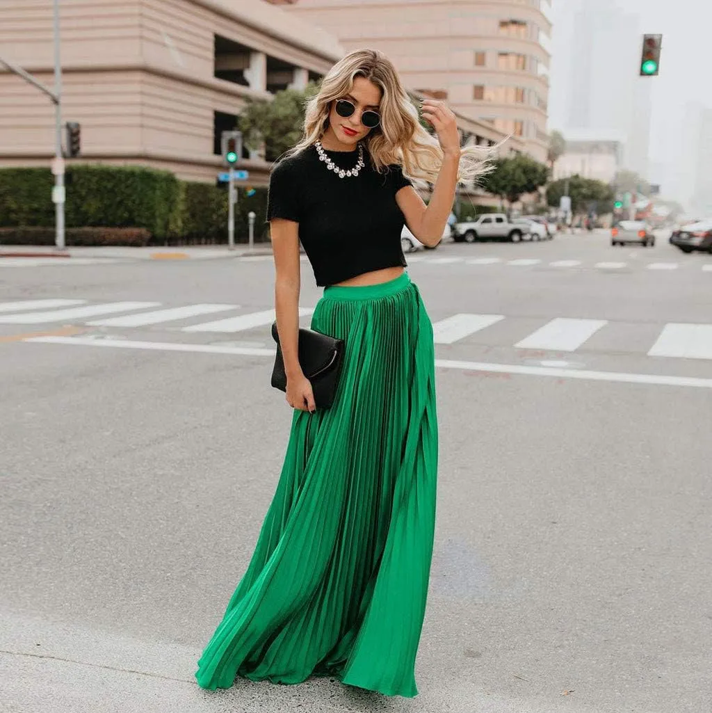 Womens Fashion High Waist Fold Soild Vintage Loose Beach Wrap Maxi Long Skirt Knee Length Knit Skirt