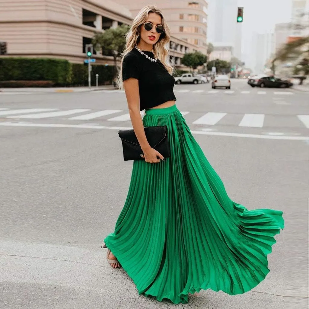 Womens Fashion High Waist Fold Soild Vintage Loose Beach Wrap Maxi Long Skirt Knee Length Knit Skirt