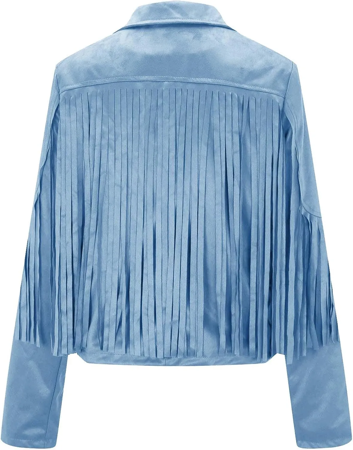 Women's Faux Suede Tassel Leather Jackets Long Sleeve Short Fringe Jacket Motorcycle Lapel Open Front Outerwear