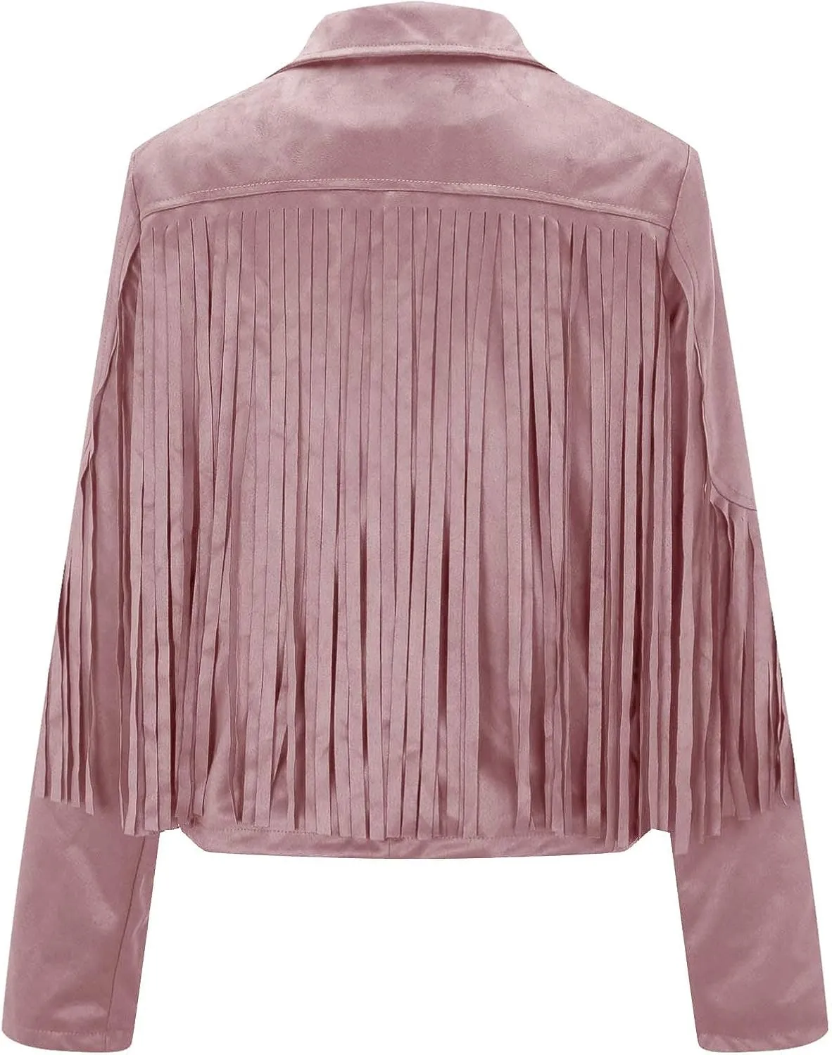 Women's Faux Suede Tassel Leather Jackets Long Sleeve Short Fringe Jacket Motorcycle Lapel Open Front Outerwear
