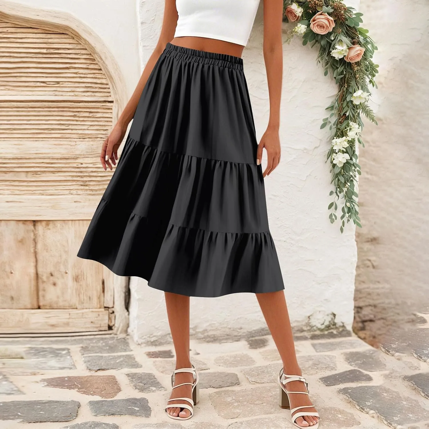 Women's Going Out Casual Elegant High Waist Drawstring A-line Boho Holiday Swing Skirt with Pockets