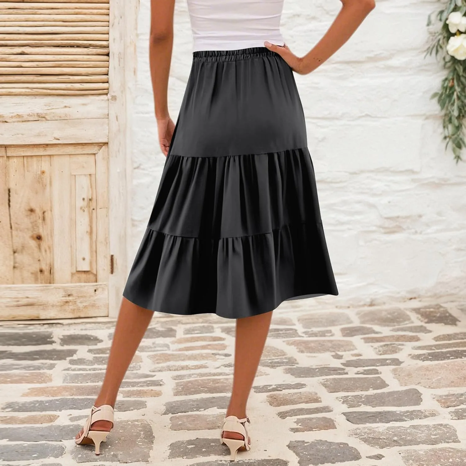 Women's Going Out Casual Elegant High Waist Drawstring A-line Boho Holiday Swing Skirt with Pockets