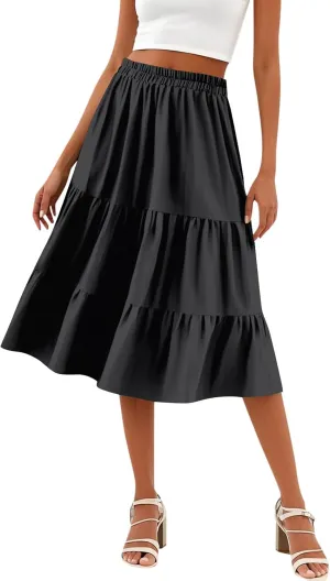 Women's Going Out Casual Elegant High Waist Drawstring A-line Boho Holiday Swing Skirt with Pockets