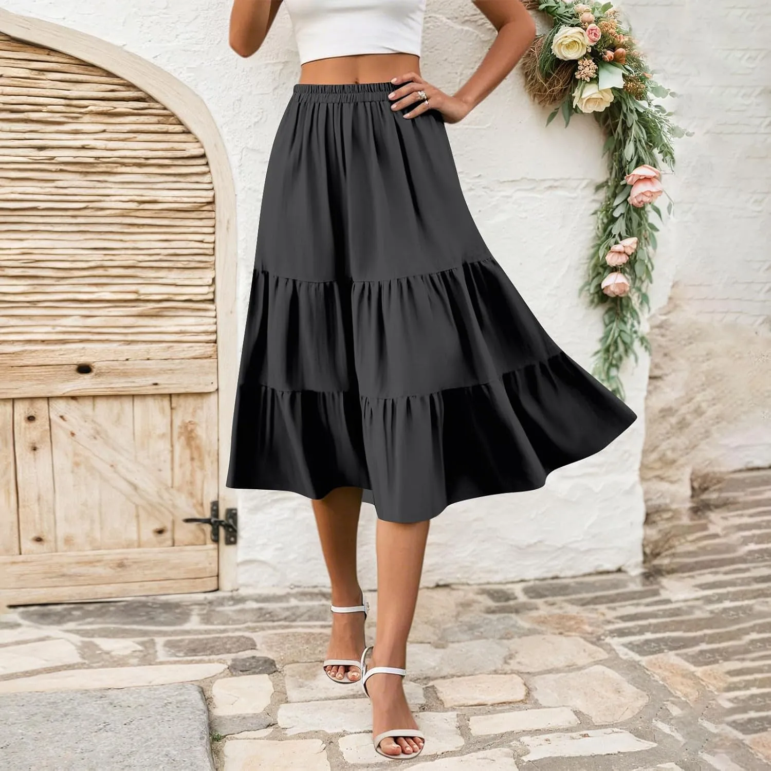 Women's Going Out Casual Elegant High Waist Drawstring A-line Boho Holiday Swing Skirt with Pockets