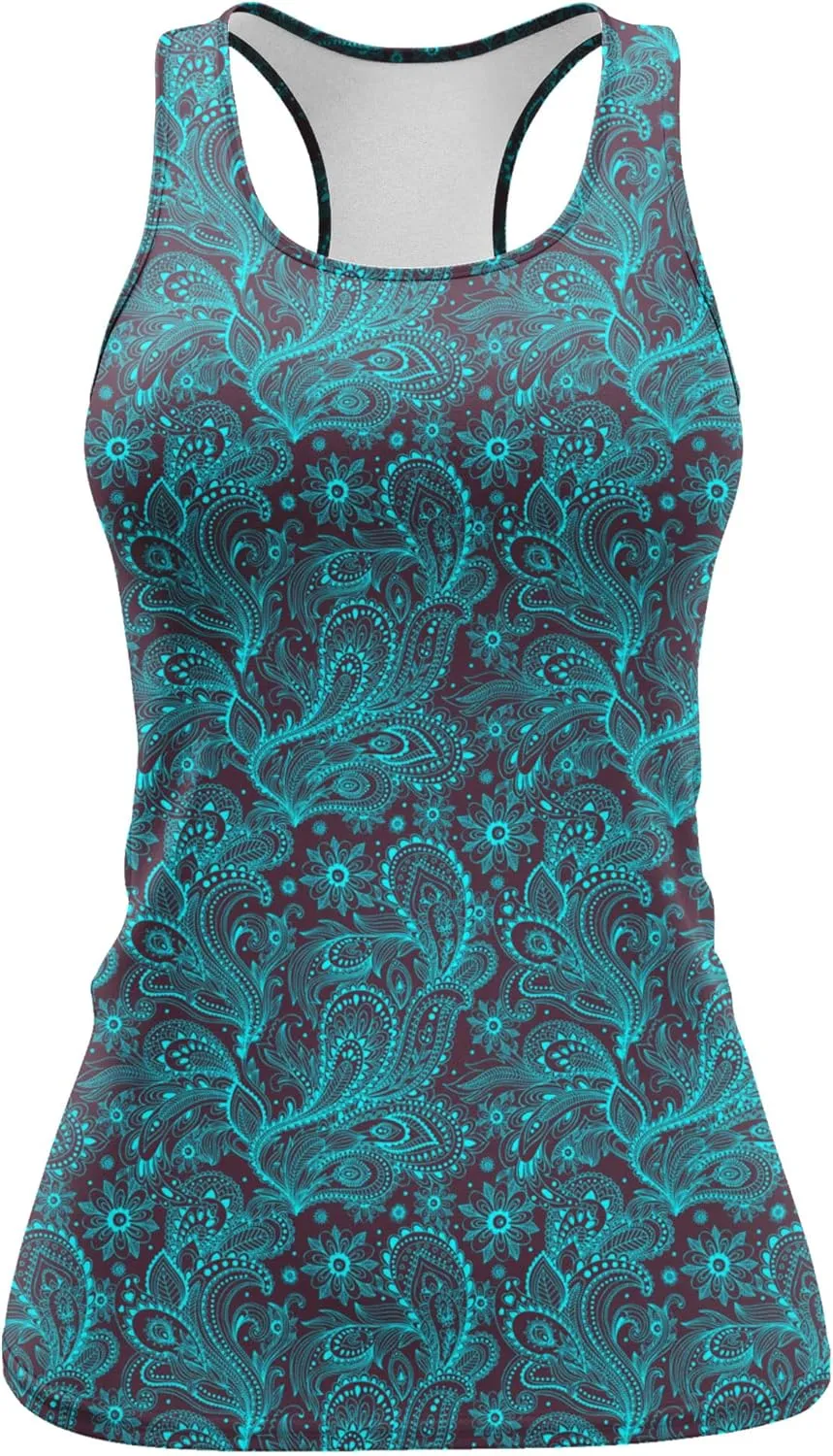 Womens Graphic Tank Tops Racerback Sleeveless Summer Floral Rose Design Tops