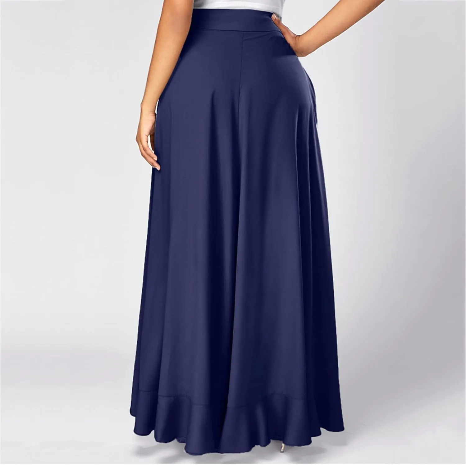 Women's Irregular Ruffle Pants Skirts High Waist Knot Tie Casual Maxi Long Palazzo Culottes A-Line Skirts Trousers