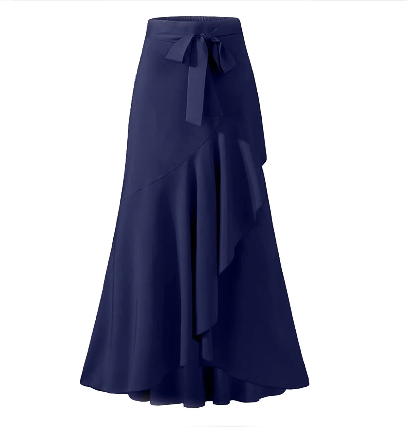 Women's Irregular Ruffle Pants Skirts High Waist Knot Tie Casual Maxi Long Palazzo Culottes A-Line Skirts Trousers