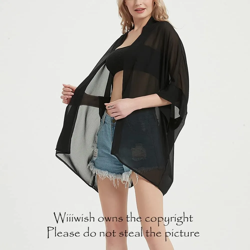 Women's Kimono Cardigans Camouflage Sheer Chiffon Blouse Boho Wrap Casual Coverup Loose Tops