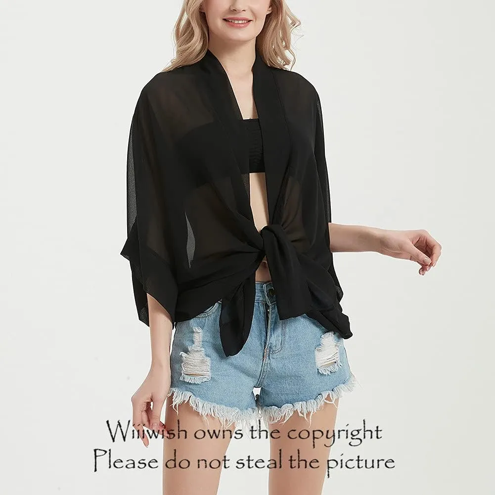 Women's Kimono Cardigans Camouflage Sheer Chiffon Blouse Boho Wrap Casual Coverup Loose Tops