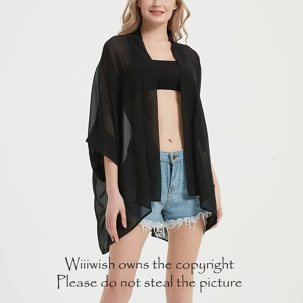 Women's Kimono Cardigans Camouflage Sheer Chiffon Blouse Boho Wrap Casual Coverup Loose Tops