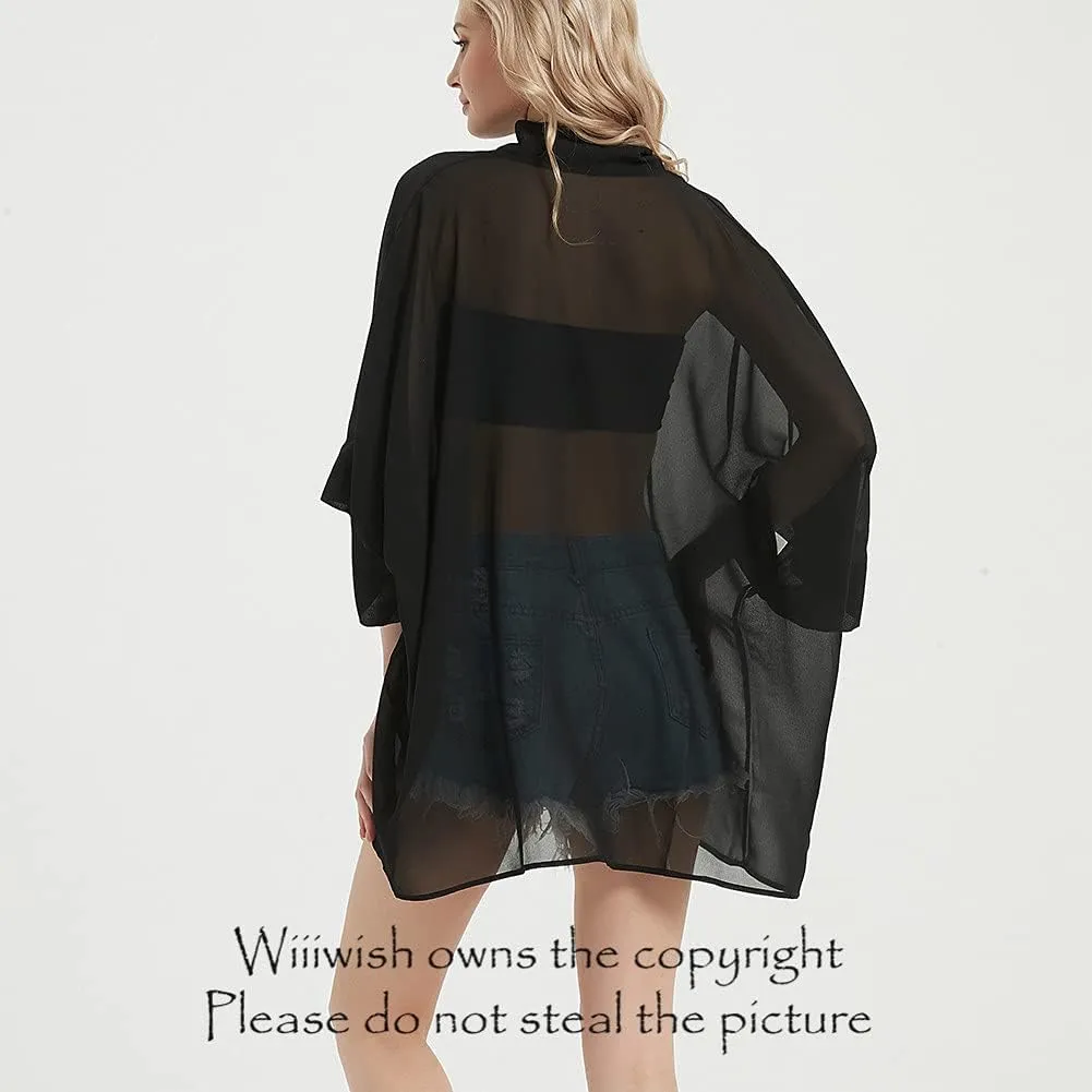 Women's Kimono Cardigans Camouflage Sheer Chiffon Blouse Boho Wrap Casual Coverup Loose Tops