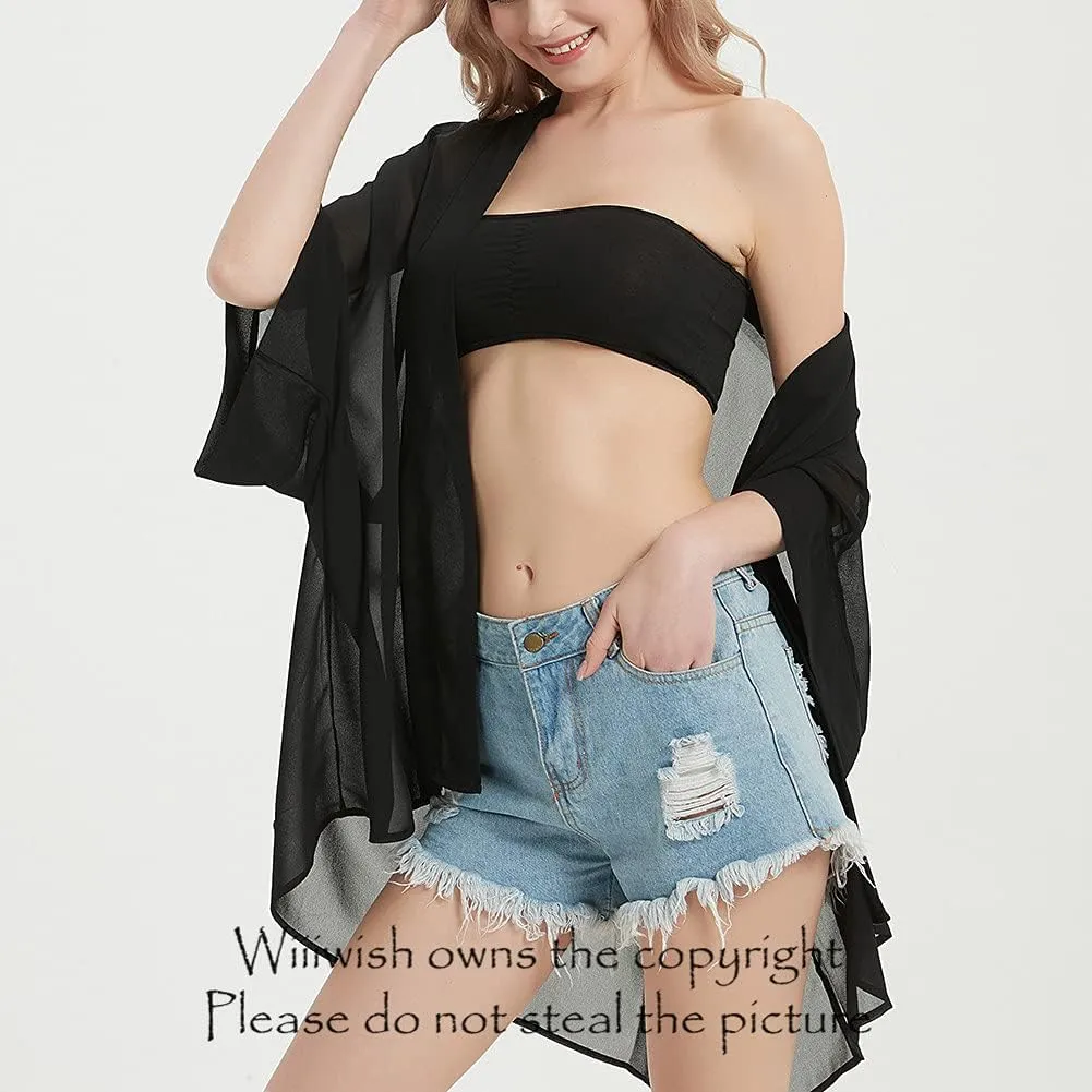 Women's Kimono Cardigans Camouflage Sheer Chiffon Blouse Boho Wrap Casual Coverup Loose Tops