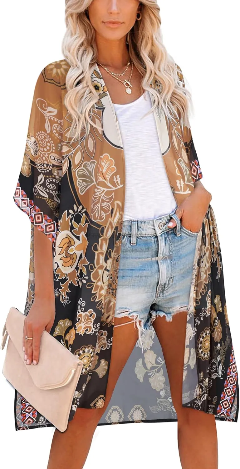 Women's Kimono Swimsuit Coverups Summer Beach Casual Loose Cardigans for Swimwear