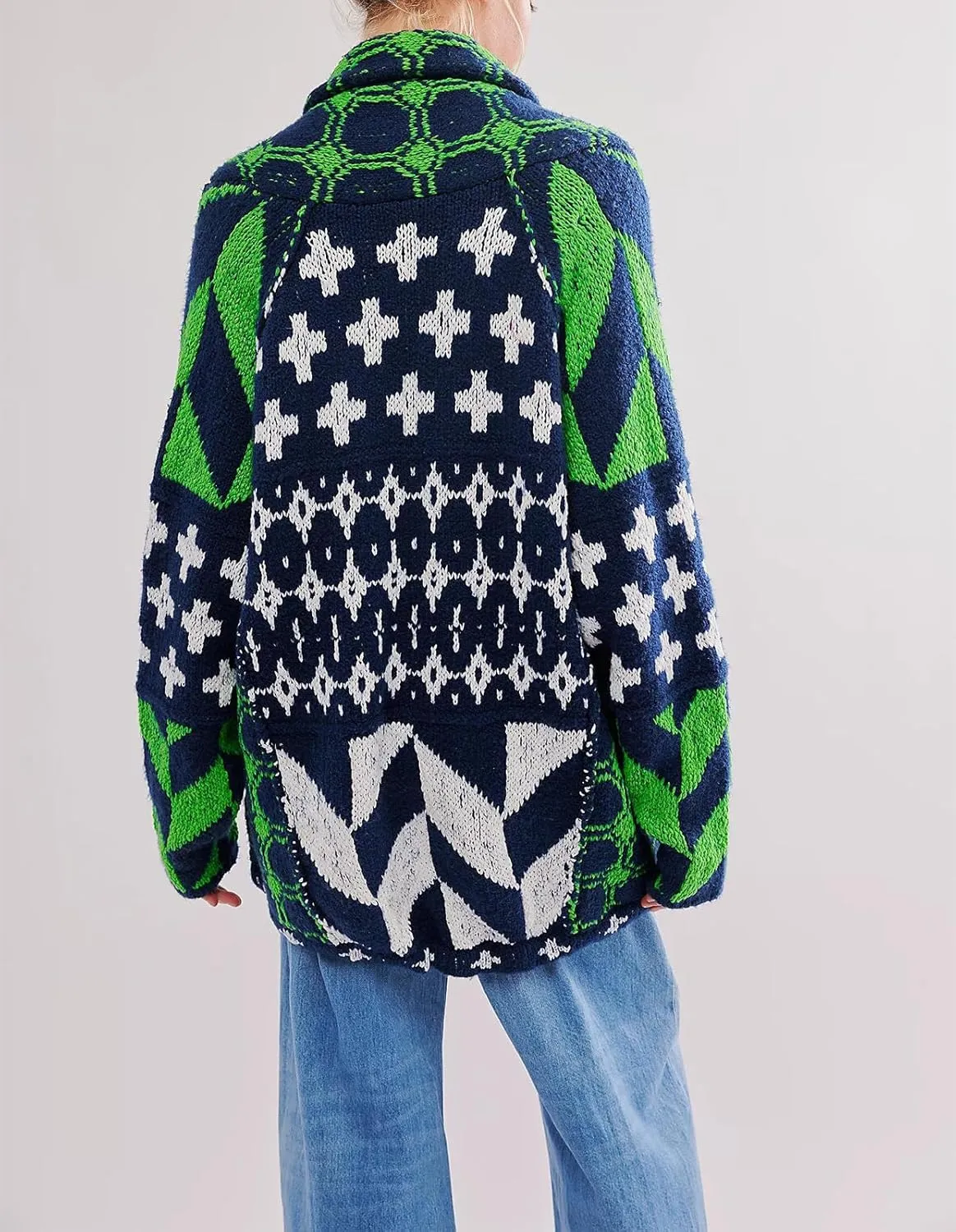 Womens Knit Cardigan Sweater Button Down Oversized Sweaters Y2k Graphic Shawl Collar Fall Cardigans Coats