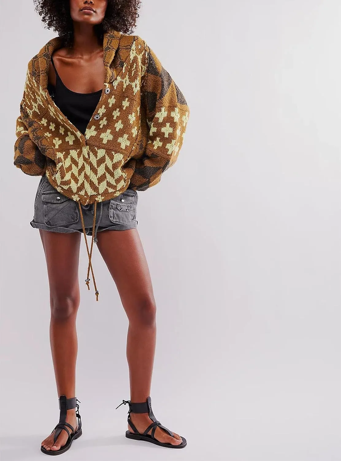 Womens Knit Cardigan Sweater Button Down Oversized Sweaters Y2k Graphic Shawl Collar Fall Cardigans Coats