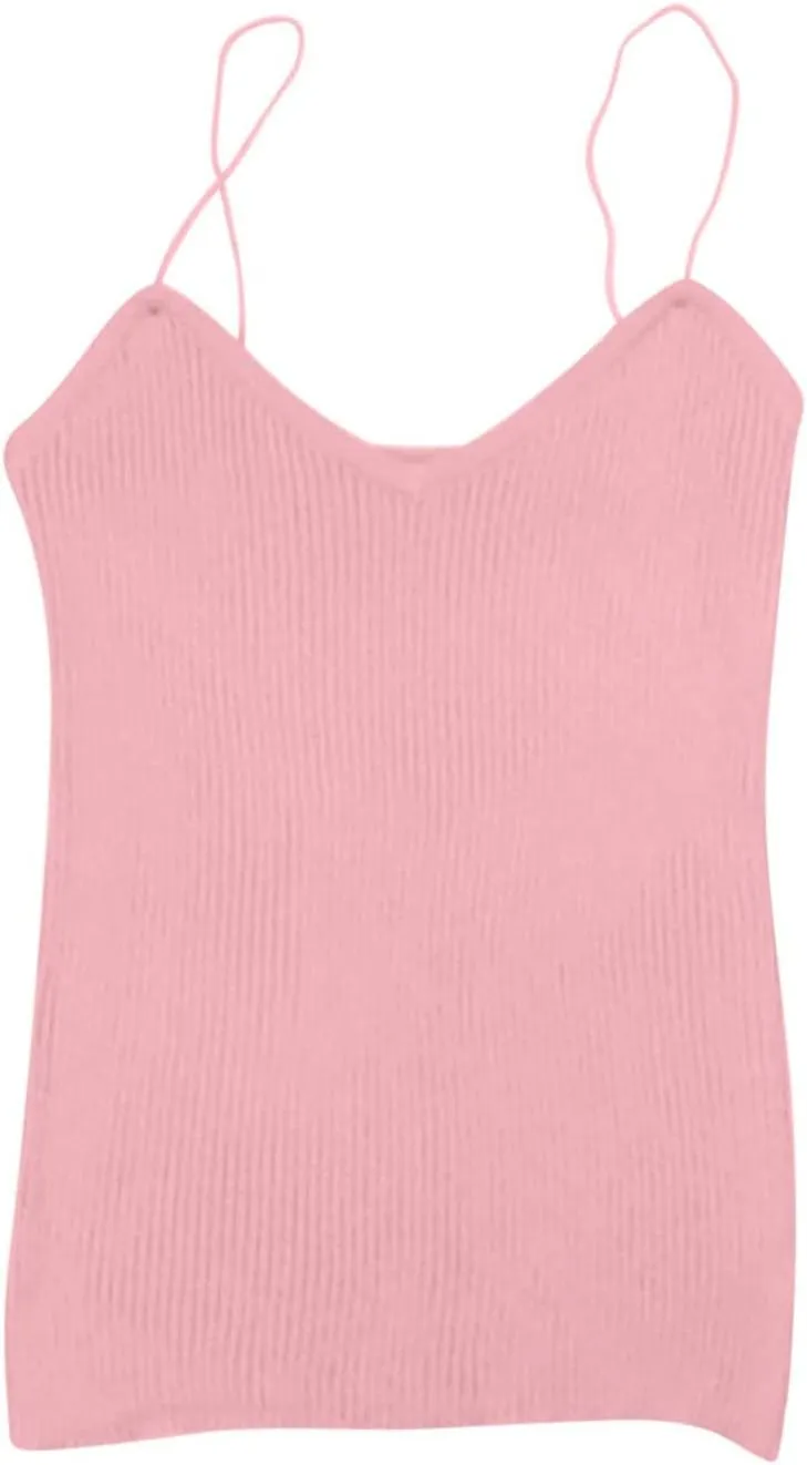 Women's Knit Tank Tops One Size Solid V-Neck Spaghetti Straps Sweater Vest Loose Fit Holiday Beach Camisole