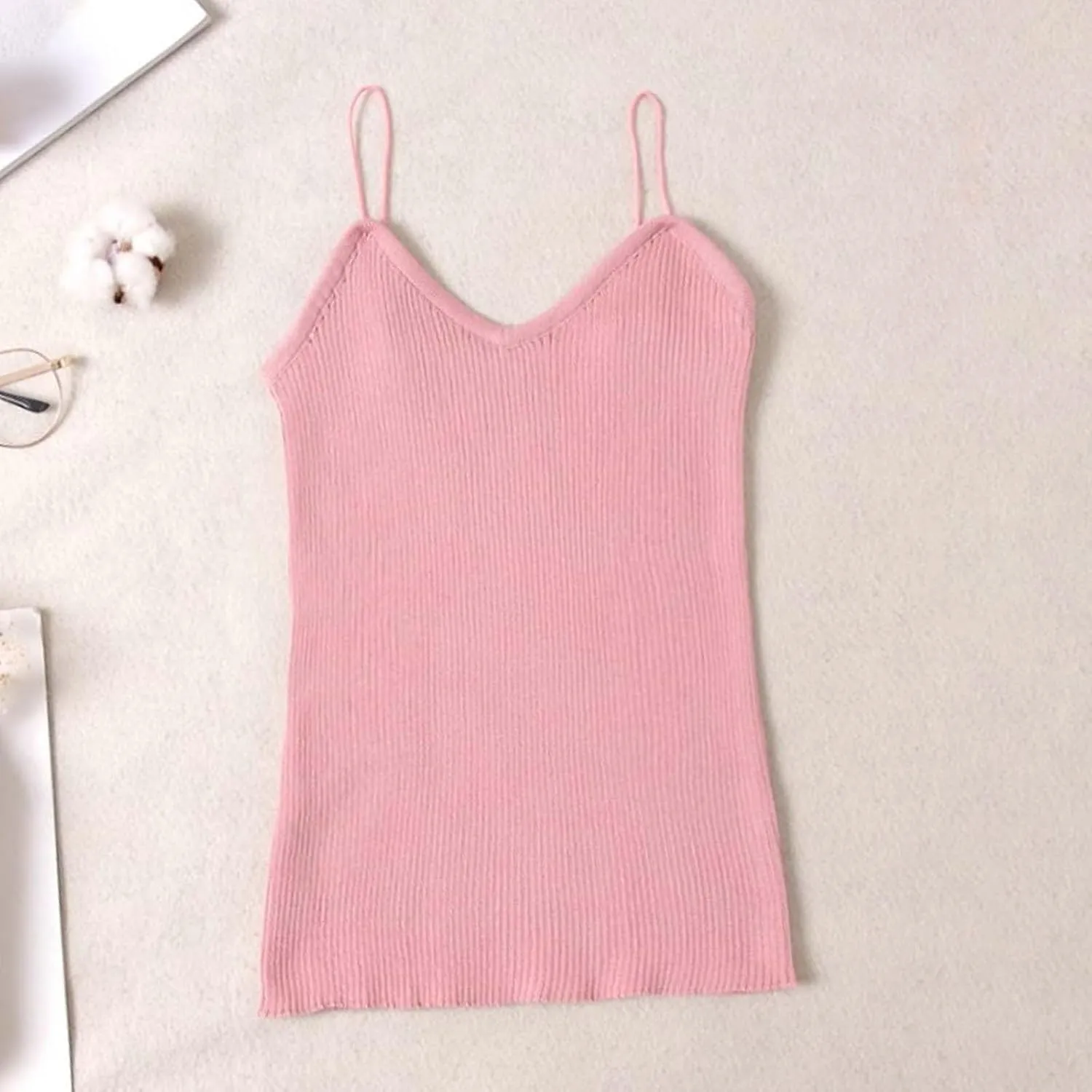 Women's Knit Tank Tops One Size Solid V-Neck Spaghetti Straps Sweater Vest Loose Fit Holiday Beach Camisole