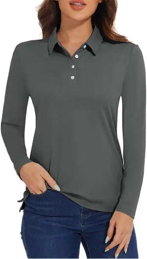 Women's Long Sleeve Summer Polo Shirts Quick Dry Lightweight Athletic Tennis Shirts