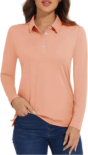 Women's Long Sleeve Summer Polo Shirts Quick Dry Lightweight Athletic Tennis Shirts