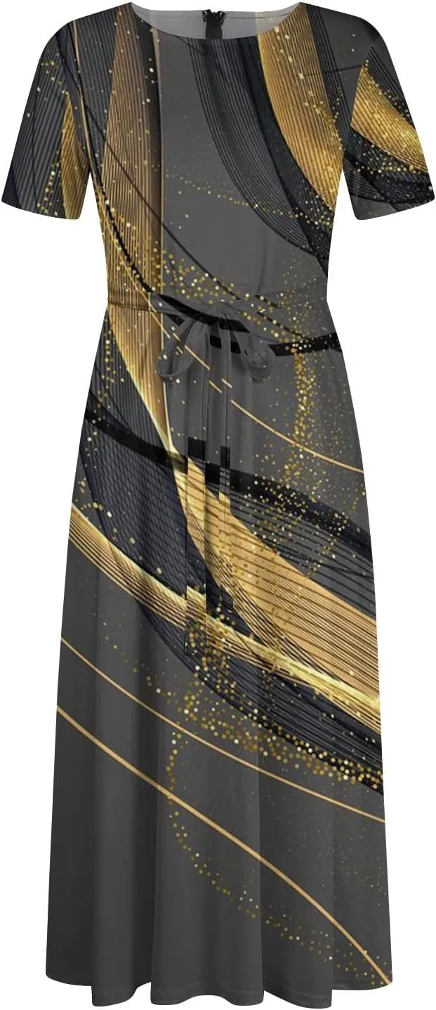 Women's Maxi Dresses Summer Casual Loose Trendy Short Sleeve Floral Print Solid Flowy Dress 2025 Plus Size, XL-5XL
