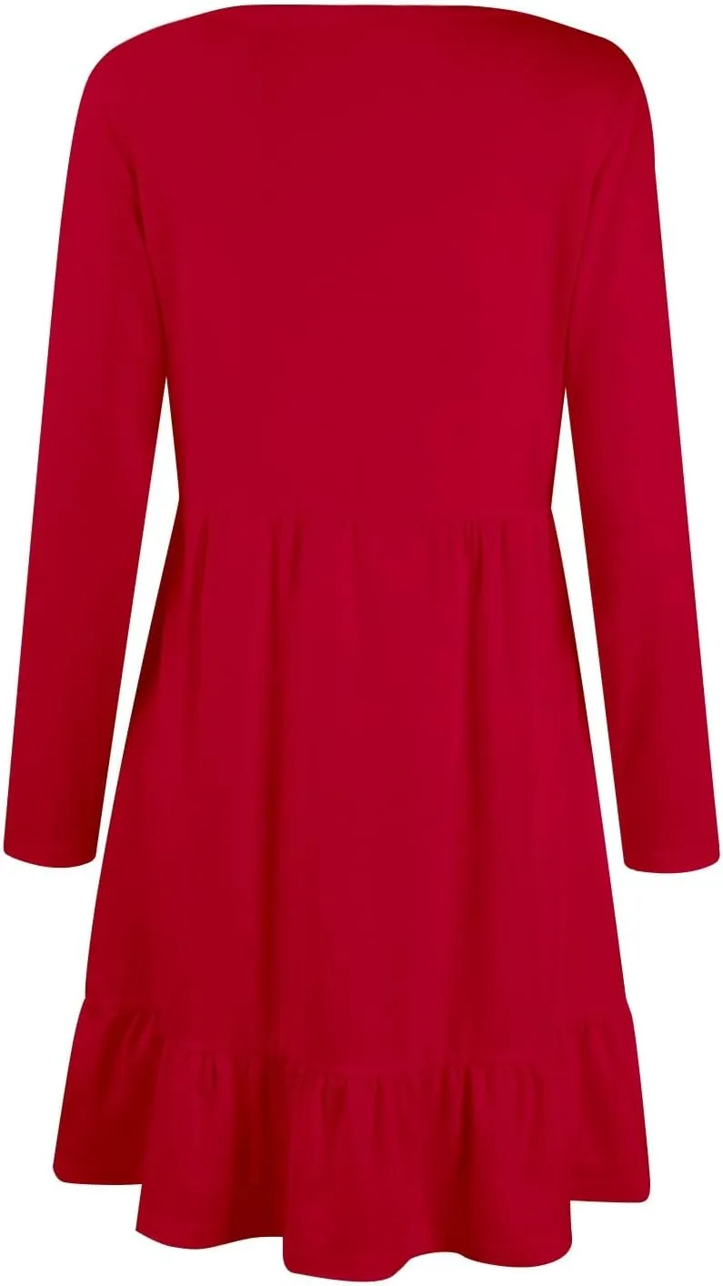 Womens Midi Dresses Trendy Long Sleeve A Line Dress Casual Plus Size Flowy Formal Elegant Floral Knee Length Dress