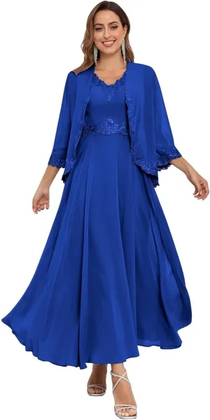 Women's Mother of The Bride Dresses for Wedding with Jackets 2 Piece Formal Evening Gown