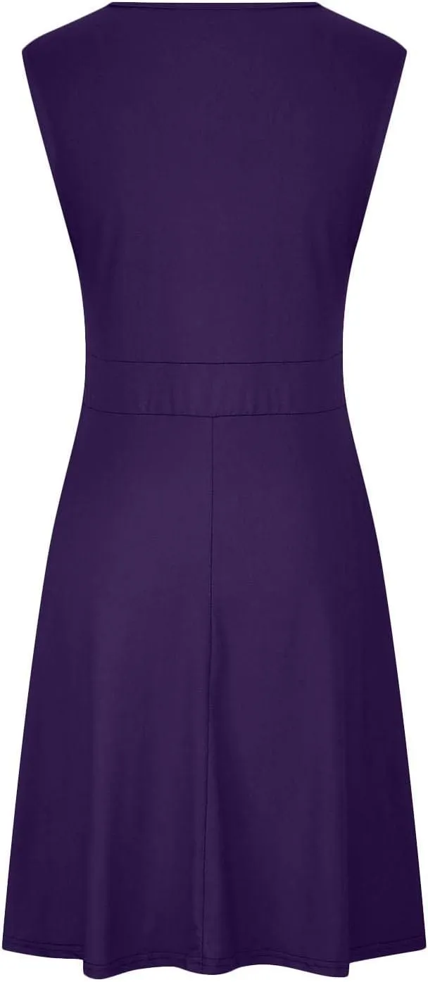 Womens Plus Size Casual Summer Dresses Sleeveless V Neck Midi Dress A Line Sundress Vacation Outfits with Pockets