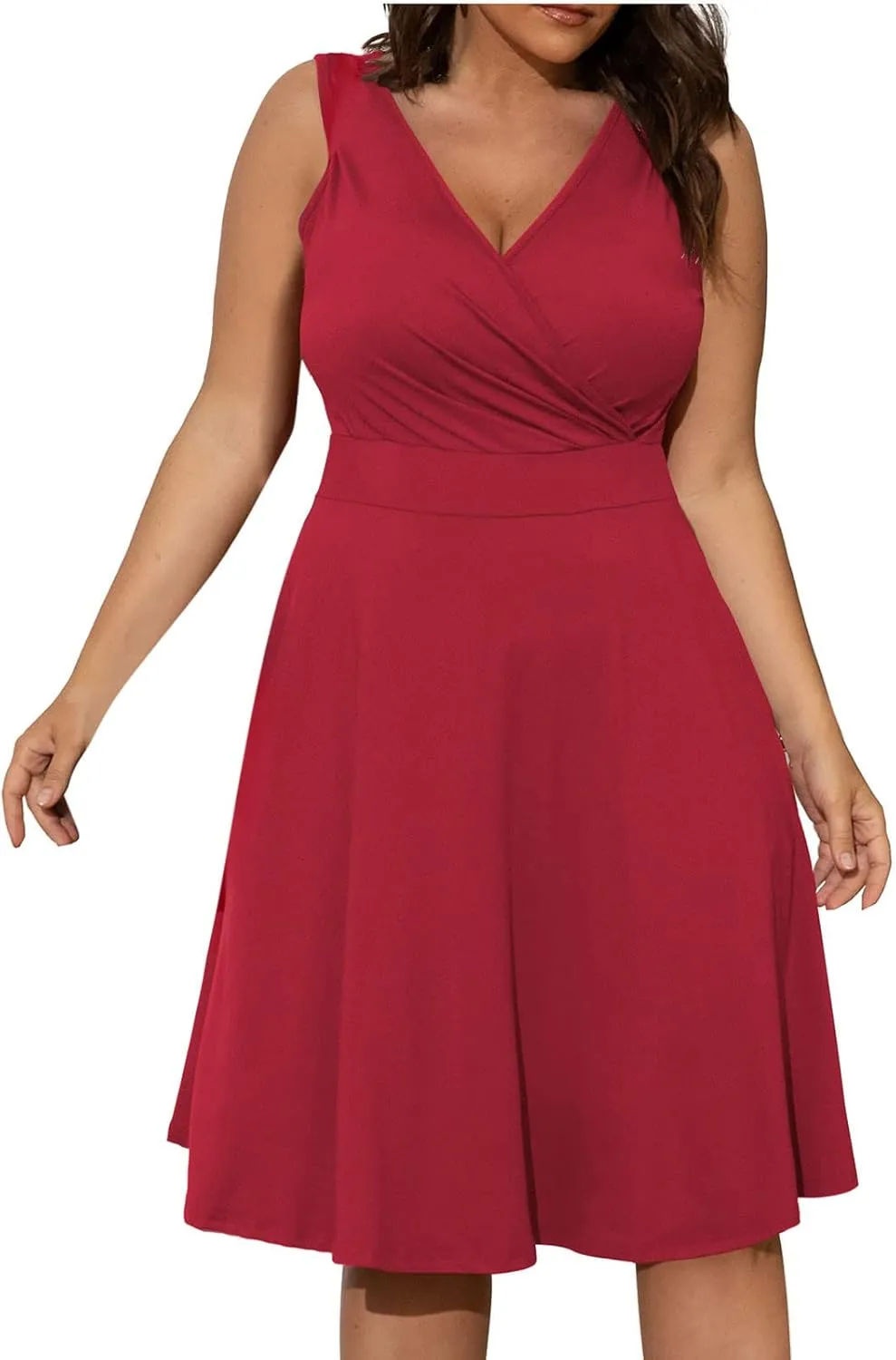 Womens Plus Size Casual Summer Dresses Sleeveless V Neck Midi Dress A Line Sundress Vacation Outfits with Pockets