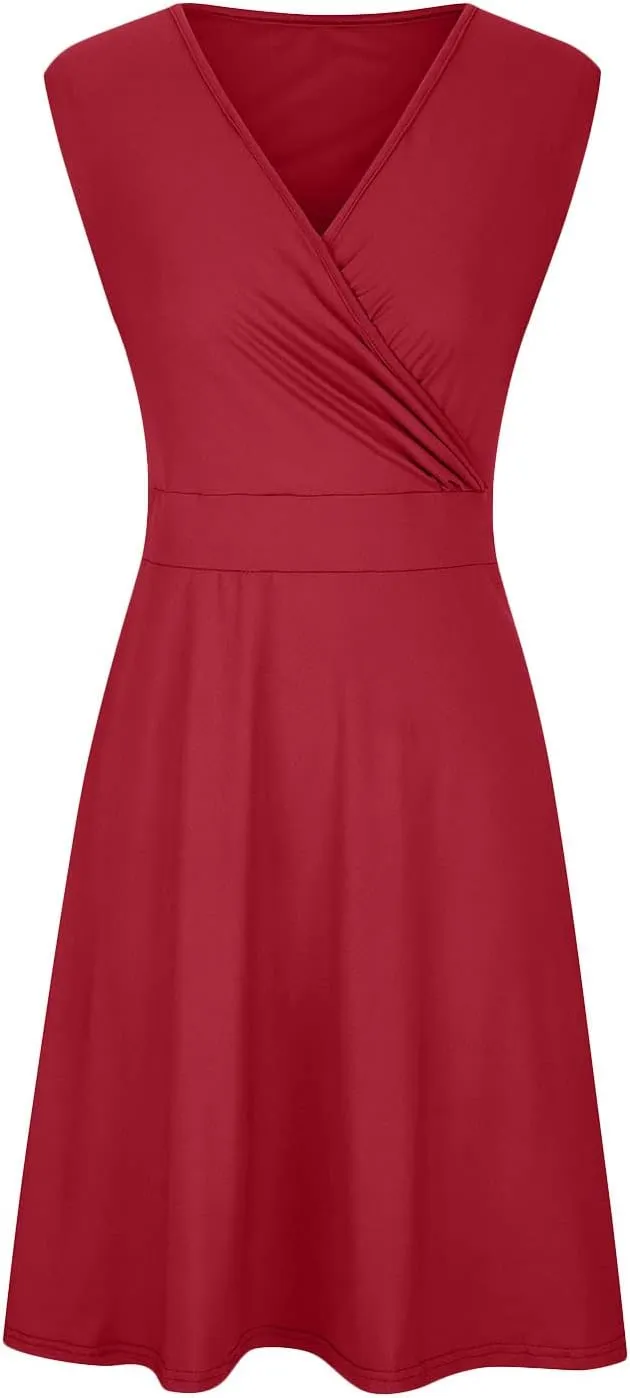 Womens Plus Size Casual Summer Dresses Sleeveless V Neck Midi Dress A Line Sundress Vacation Outfits with Pockets