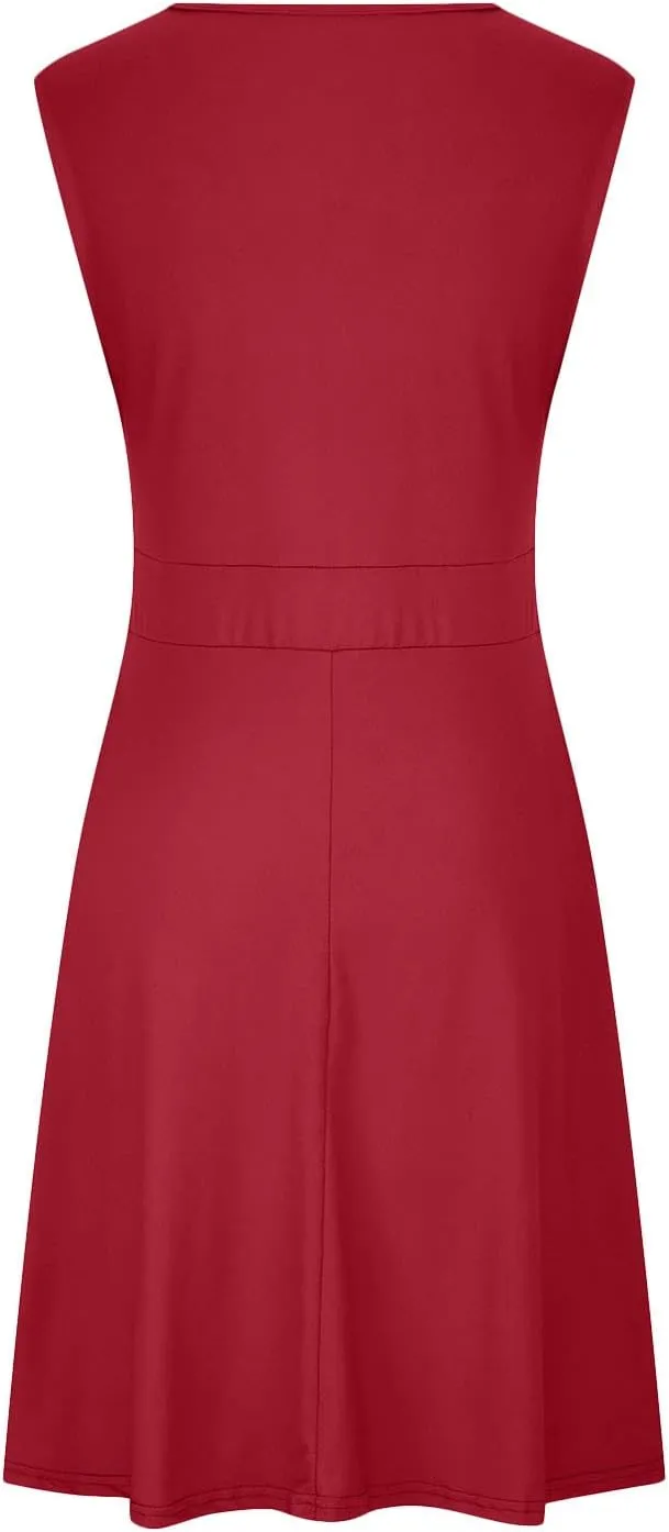 Womens Plus Size Casual Summer Dresses Sleeveless V Neck Midi Dress A Line Sundress Vacation Outfits with Pockets