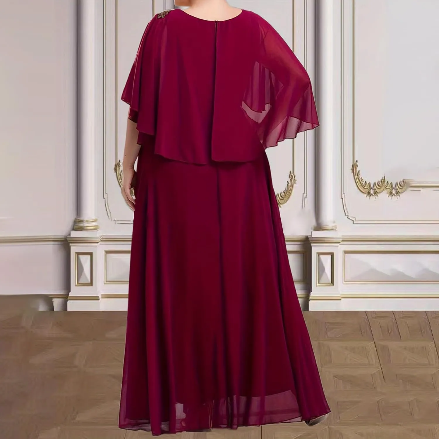 Women's Plus Size Elegant Chiffon Dresses Cape Maxi Dress Evening Gowns Wedding Guest Prom Formal Dresses