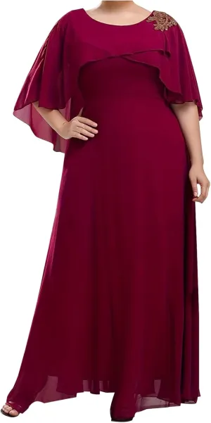 Women's Plus Size Elegant Chiffon Dresses Cape Maxi Dress Evening Gowns Wedding Guest Prom Formal Dresses