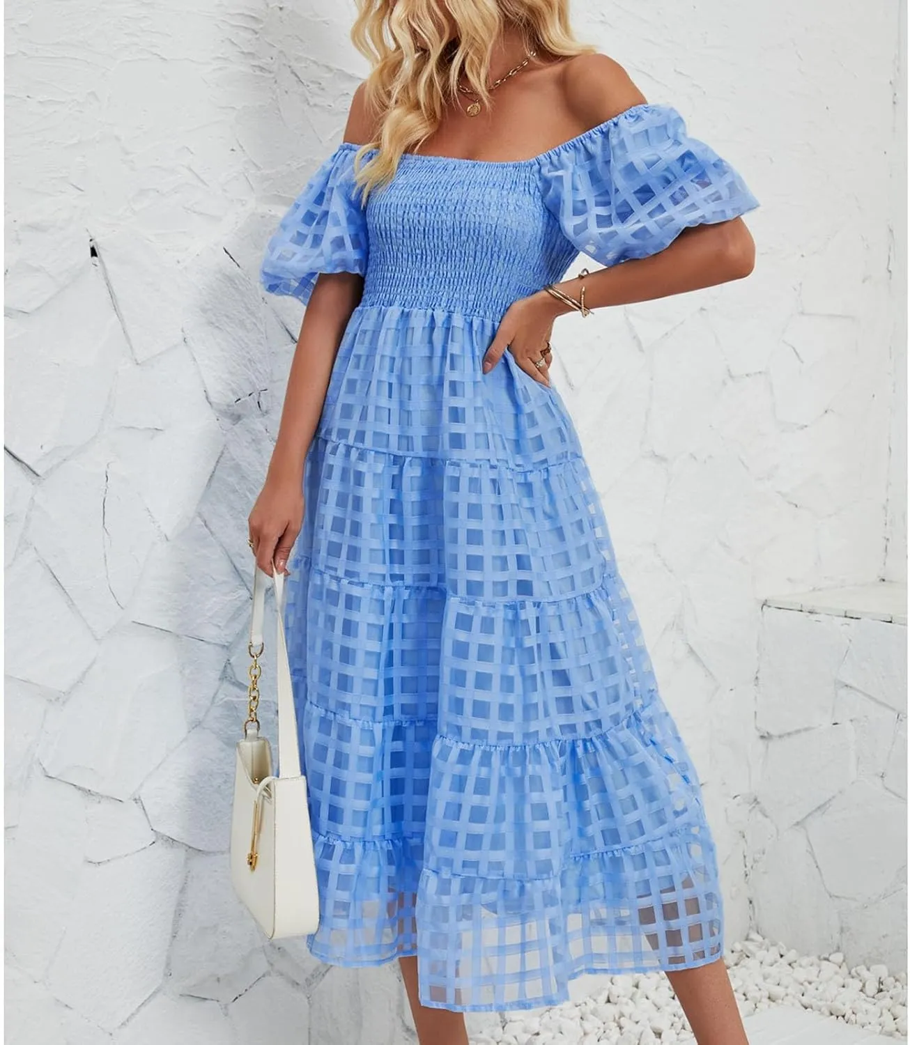 Women's Summer Boho Floral Print Long Dresses Square Neck Ruffle Short Sleeve Swing Beach Maxi Dress for Spring