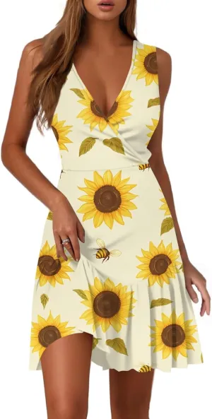 Womens Summer Off Shoulder Mini Sundresses Casual Trendy Sleeveless Formal Elegant Floral Smocked Flowy Short Dress