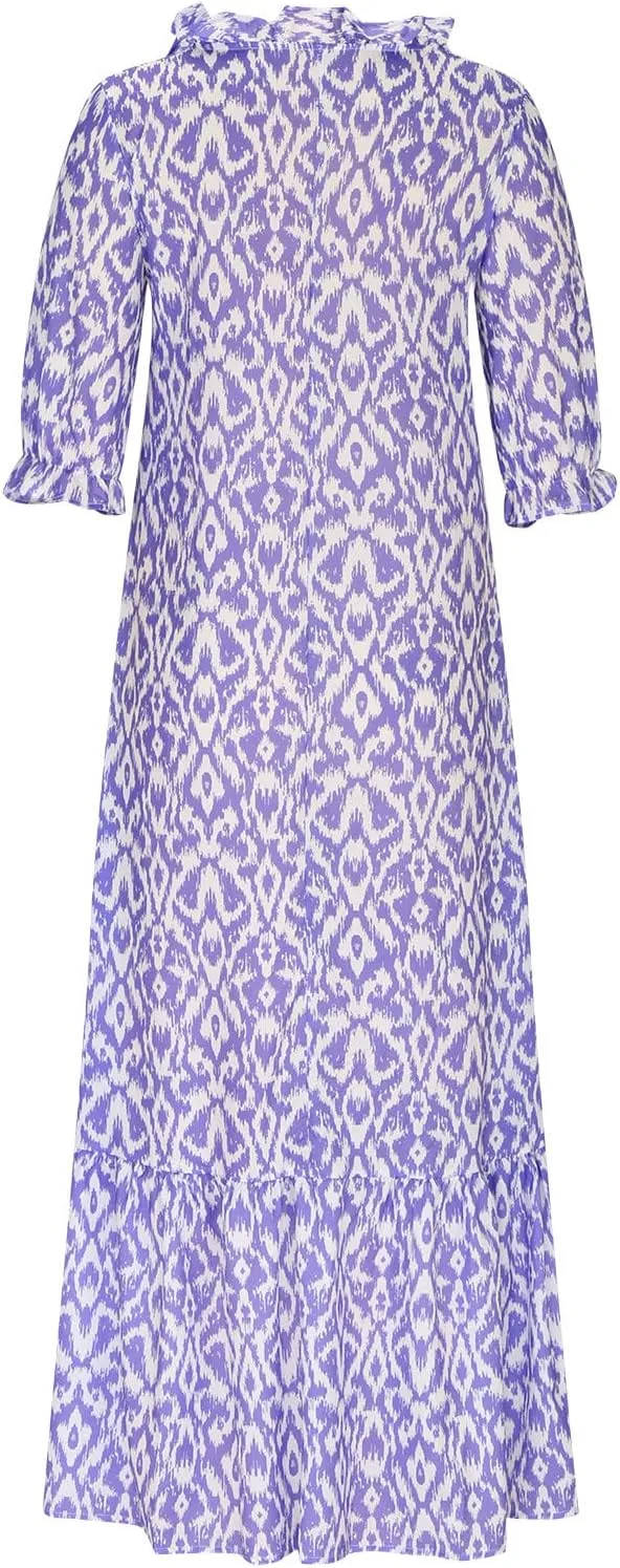 Women's Summer Ruffle Maxi Dresses 3/4 Sleeve Floral Pleated Swing Dress Bohemian Flowy A Line Boho Beach Long Dress