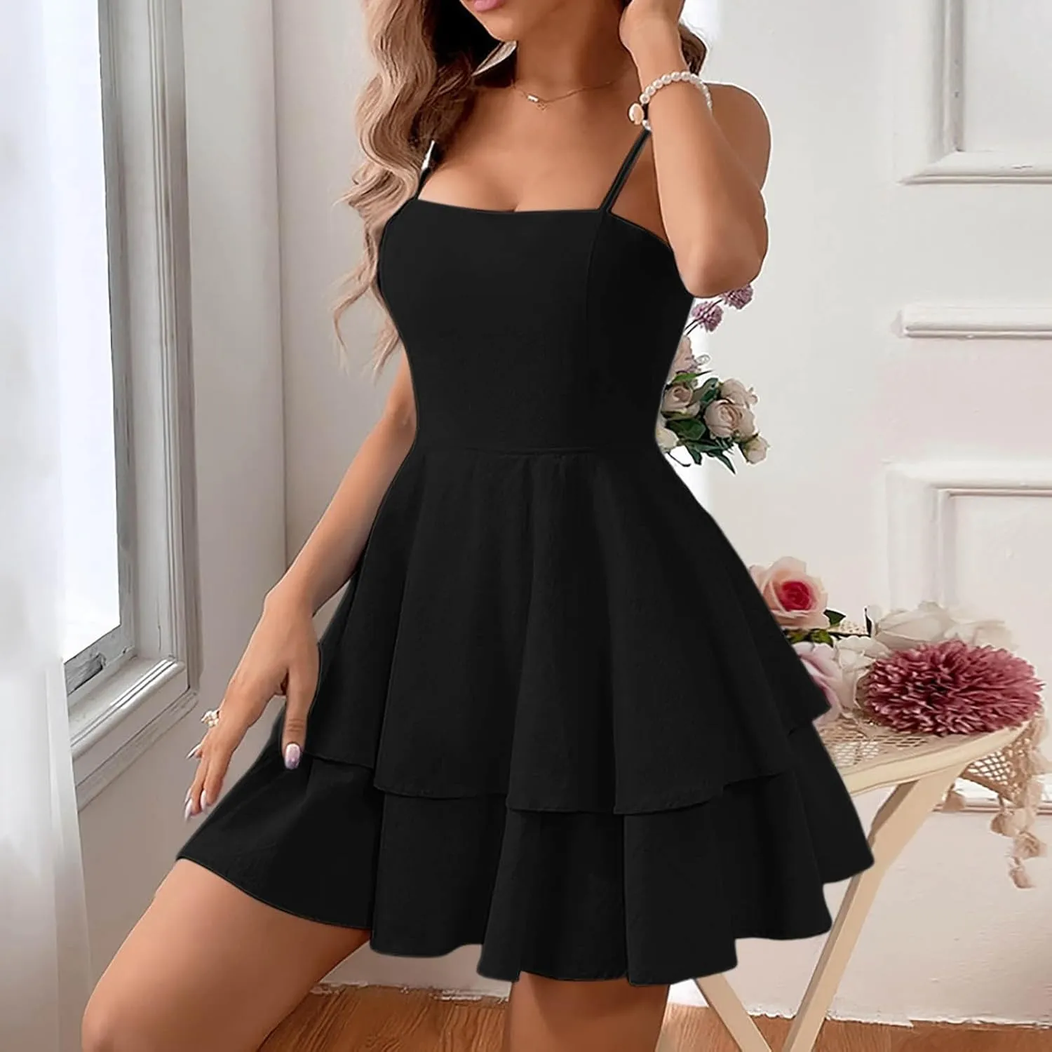 Women's Summer Strappy Smocked Tube Dress 2025 Off Shoulder Ruffle Tiered Flowy Beach Boho Mini Sundress Short Dress