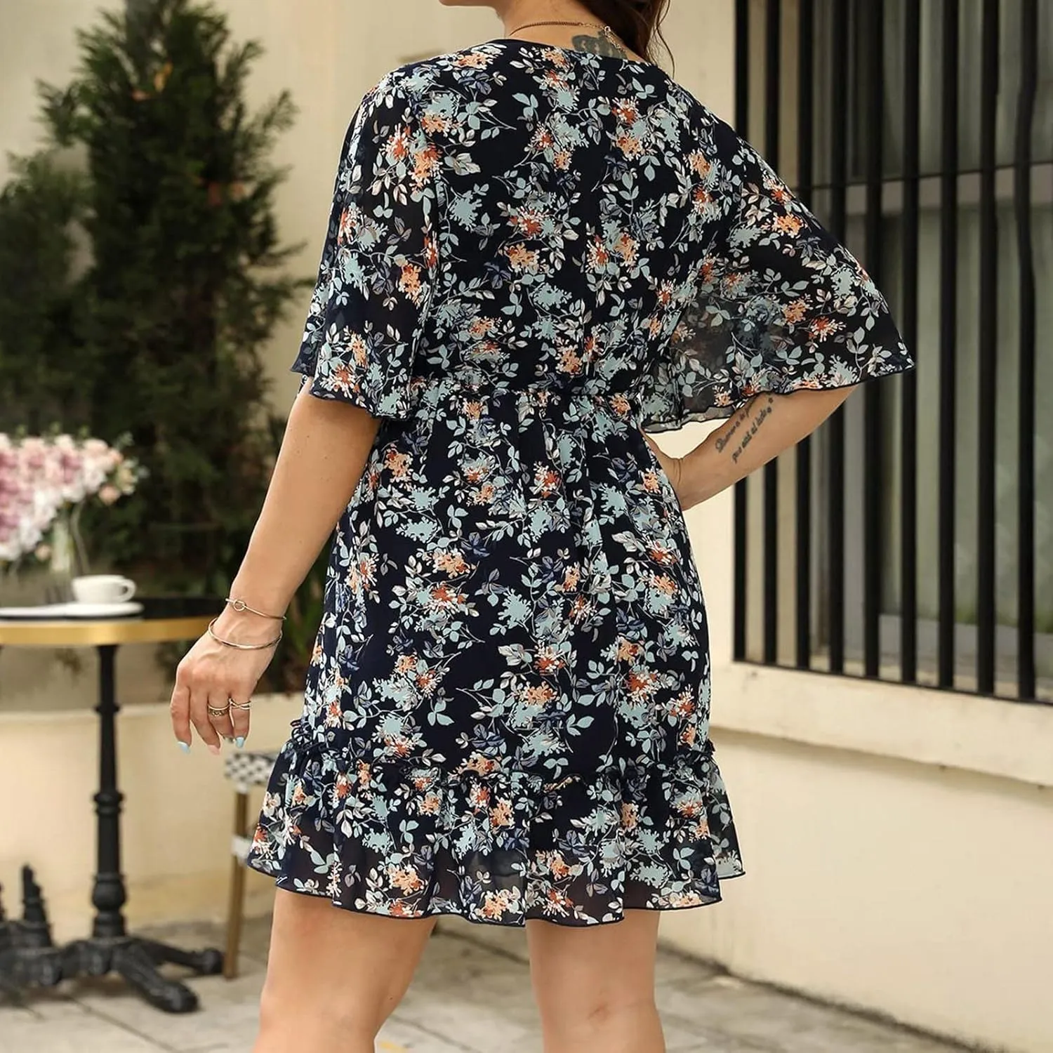 Women's Summer Wrap V Neck Polka Dot Print Ruffle Short Sleeve Mini Floral Dress with Tennis Dresses for Women