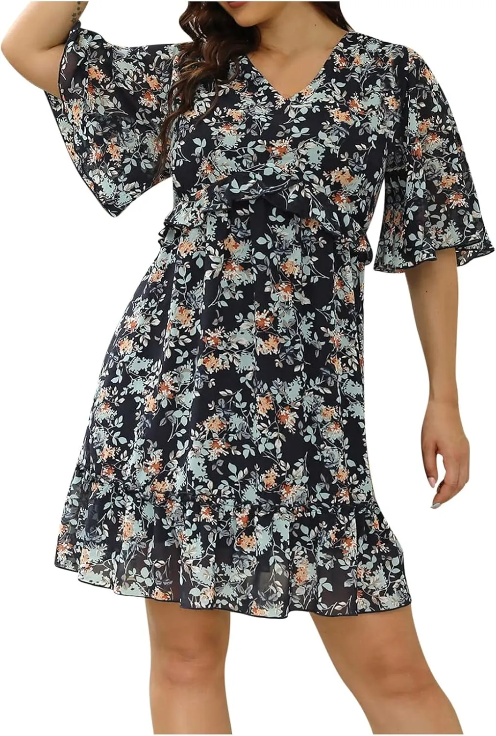 Women's Summer Wrap V Neck Polka Dot Print Ruffle Short Sleeve Mini Floral Dress with Tennis Dresses for Women
