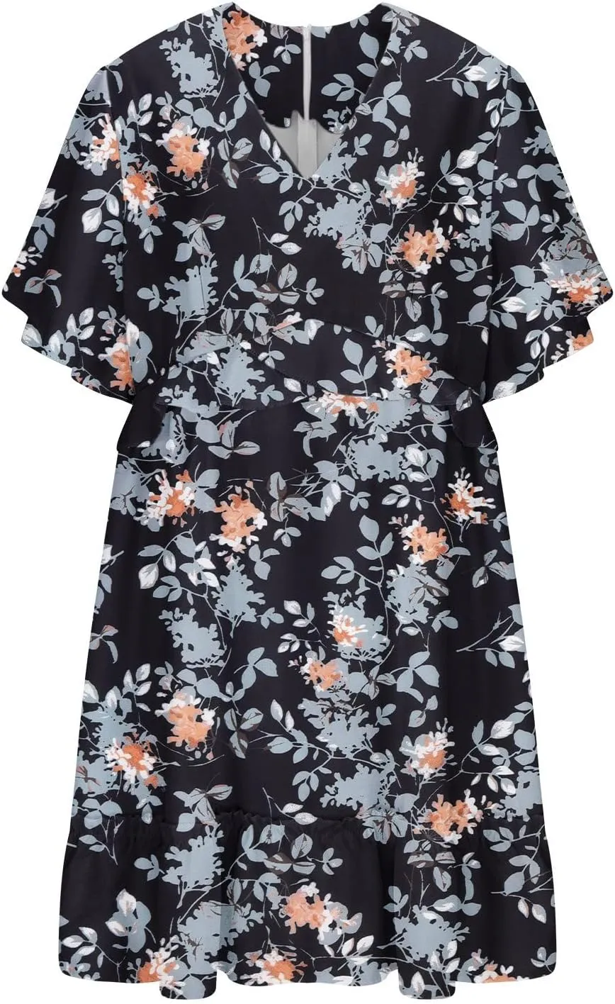 Women's Summer Wrap V Neck Polka Dot Print Ruffle Short Sleeve Mini Floral Dress with Tennis Dresses for Women
