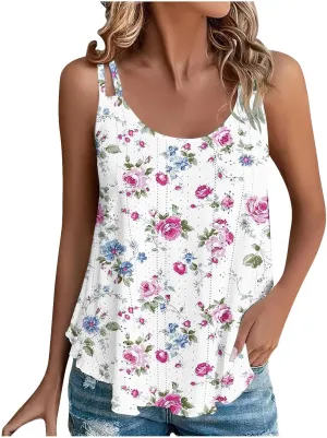 Womens Tank Tops Spaghetti Strap Camisoles Casual Summer Eyelet Shirts Sleeveless Blouses V Neck Cute Tunic Tops