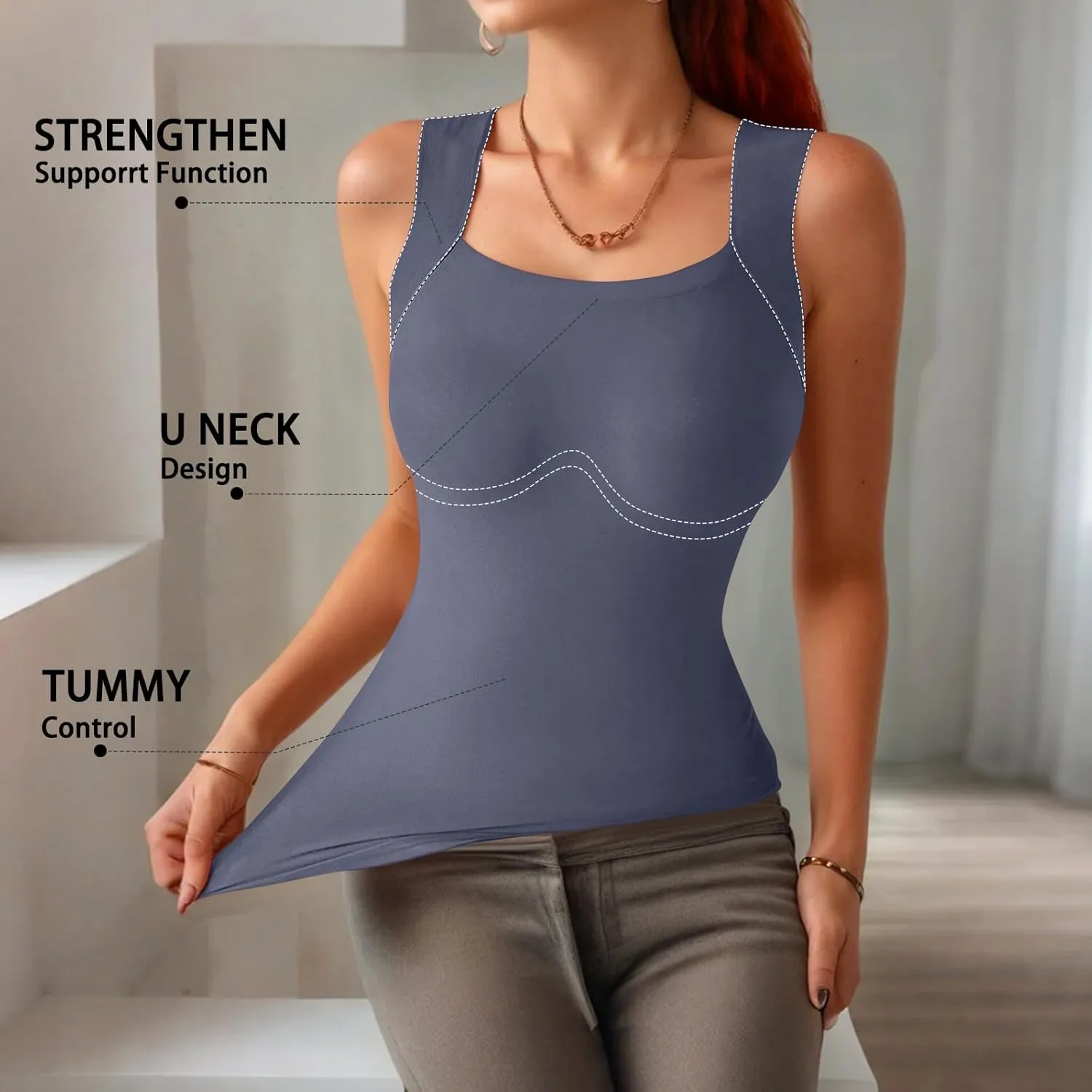 Womens Tank Tops with Built in Bra Workout Yoga Gym Cami Square Neck Sleeveless Low Cut Corset Sexy Under Wear Pajama