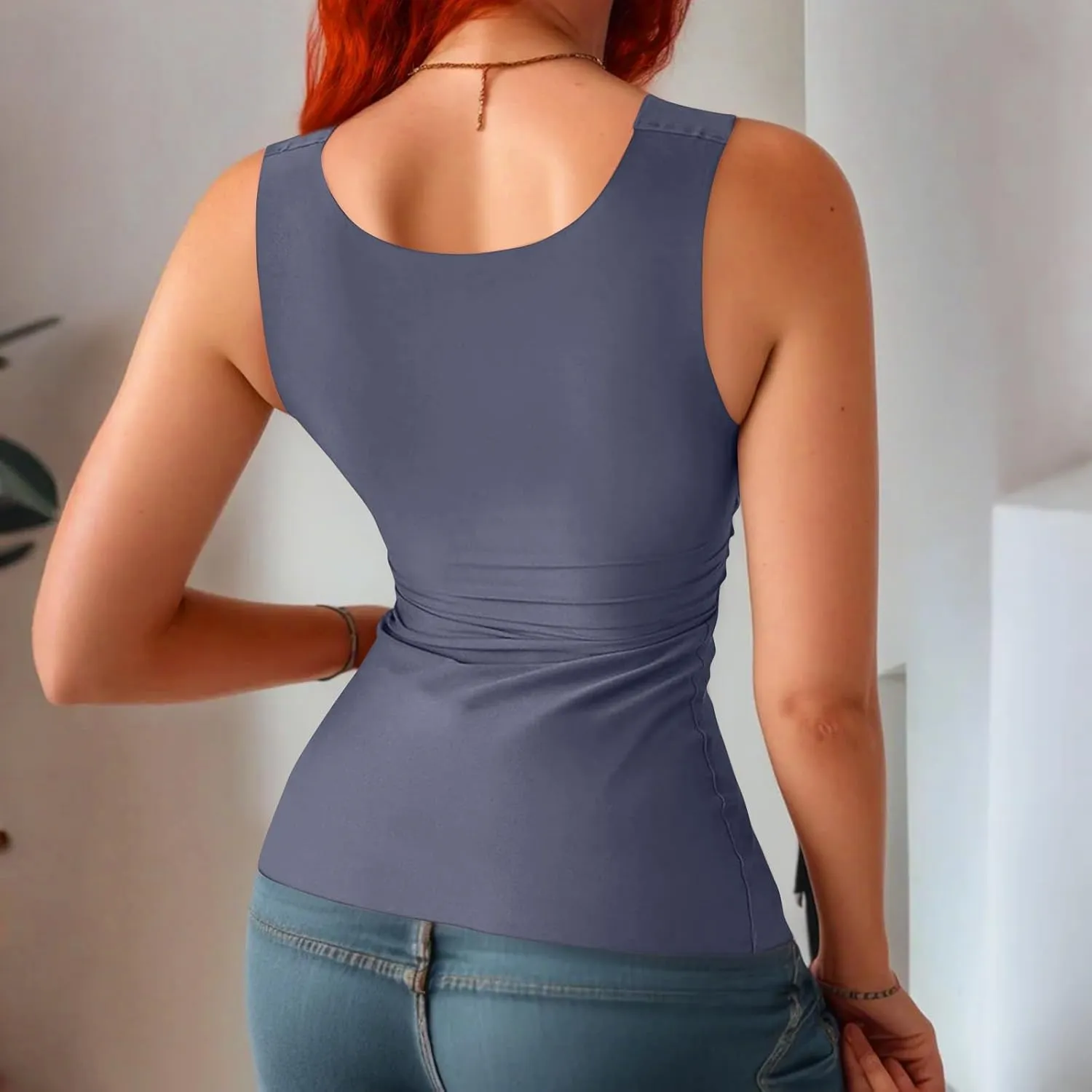 Womens Tank Tops with Built in Bra Workout Yoga Gym Cami Square Neck Sleeveless Low Cut Corset Sexy Under Wear Pajama