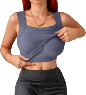 Womens Tank Tops with Built in Bra Workout Yoga Gym Cami Square Neck Sleeveless Low Cut Corset Sexy Under Wear Pajama
