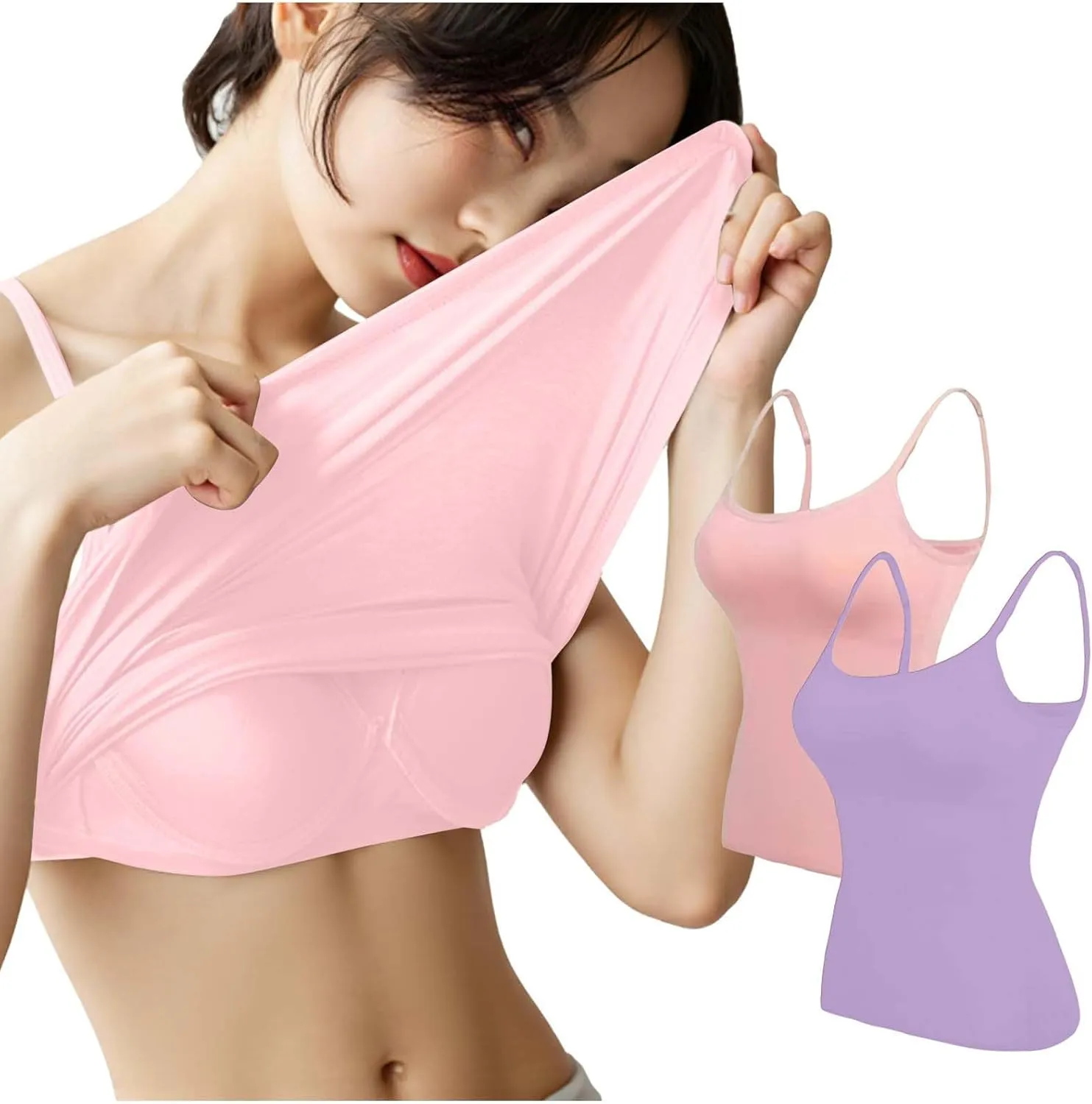 Womens Tank Tops With Built In Bras,Plus Size Camisole Tank Tops Solid Color Basic Shelf Bra Tank Tops for Women